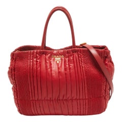 Prada Red Gaufre Nylon and Leather Snap Tote