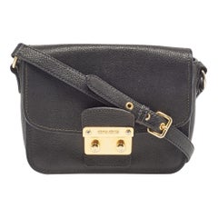 Miu Miu Black Madras Leather Flap Shoulder Bag