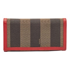 Fendi Red/Brown Stripe Canvas and Leather Flap Continental Wallet