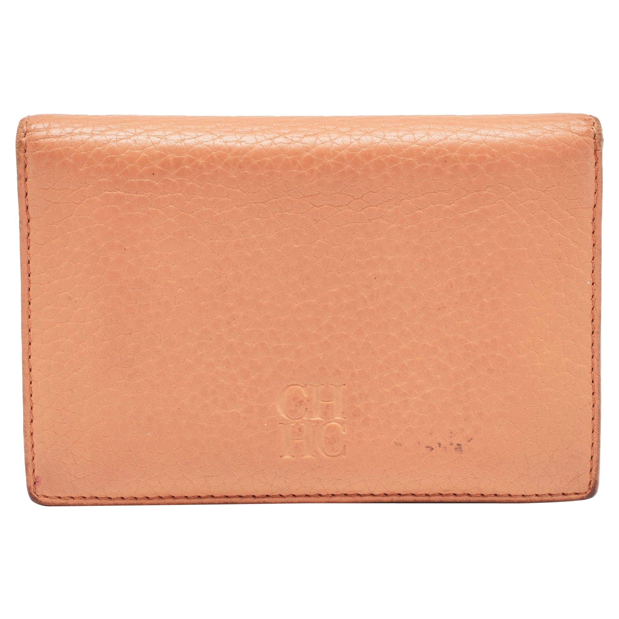 CH Carolina Herrera Peach Leather Compact Flap Wallet