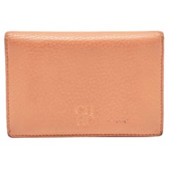 CH Carolina Herrera Peach Leather Compact Flap Wallet