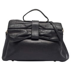 Valentino Black Leather Bow Top Handle Bag