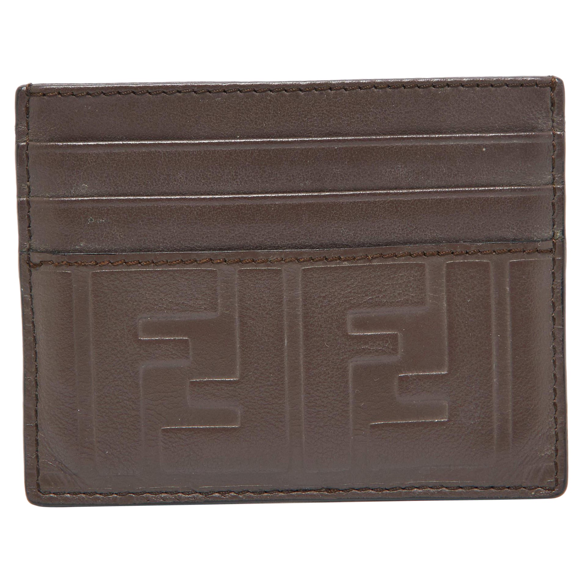 Fendi Brown Zucca Leather Card Holder For Sale