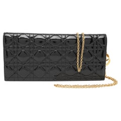 Dior Schwarze gesteppte Cannage Lackleder Lady Dior Kette Clutch