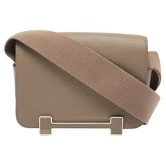 Hermès Etoupe Chevre Mysore Leather Palladium Finish Geta Bag
