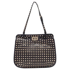 Valentino Black Leather Rockstud Shoulder Bag