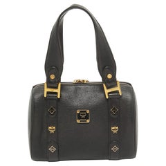 MCM Black Leather Mini Boston Bag
