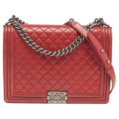 Chanel Red Quilted Leather Large Boy Flap Bag