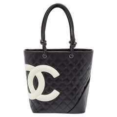 Chanel Black/White Quilted Leather Medium Ligne Cambon Bucket Tote