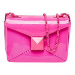 Valentino Pink Patent Leather One Stud Flap Shoulder Bag