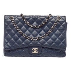 Chanel Navy Blue Quilted Caviar Leather Maxi Classic Single Flap Bag