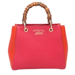 Gucci Pink/Orange Leather Mini Bamboo Tote