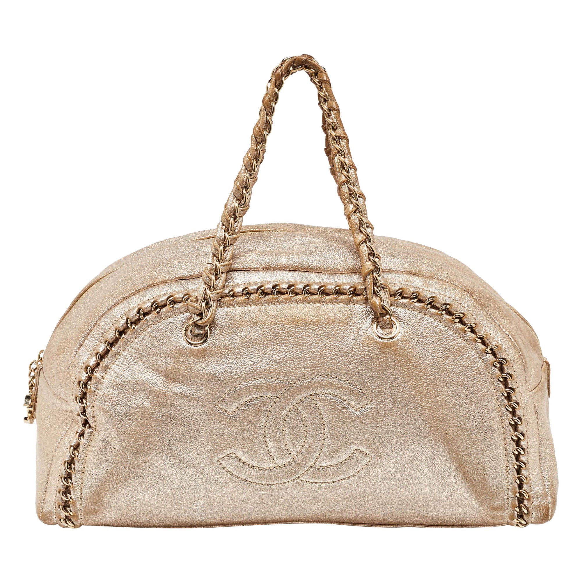 Chanel Gold Leather Large Luxe Ligne Bowler Bag