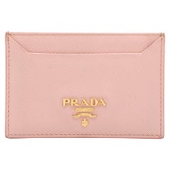 Prada Pink Saffiano Leather Logo Card Holder