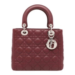 Dior Burgundy Cannage Leather Medium Lady Dior Tote