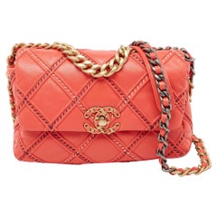 Chanel Red Quilted Wild Stitch Leather Medium 19 Flap Bag