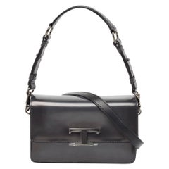 Tod's Dark Grey Leather Mini T Timeless Shoulder Bag