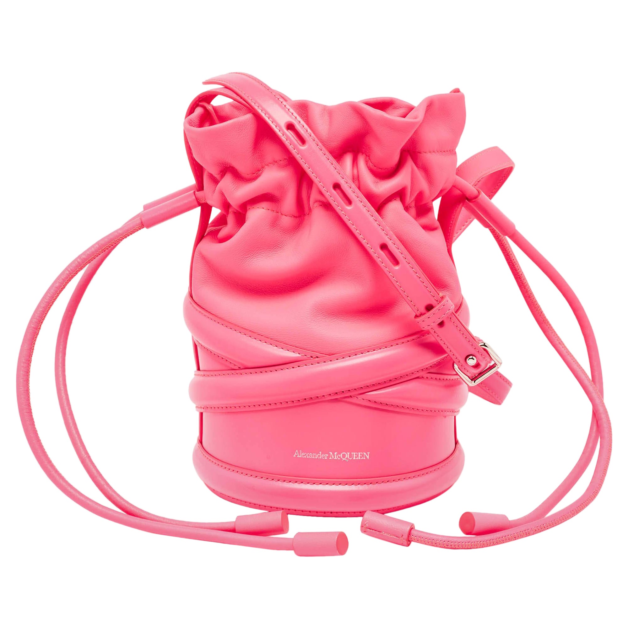 Alexander McQueen Neon Pink Leather The Soft Curve Bucket Bag For Sale
