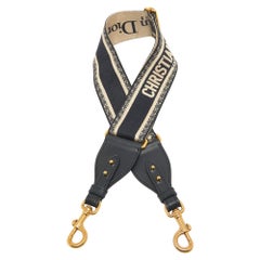 Dior Navy Blue Embroidered Canvas and Leather Shoulder Bag Strap