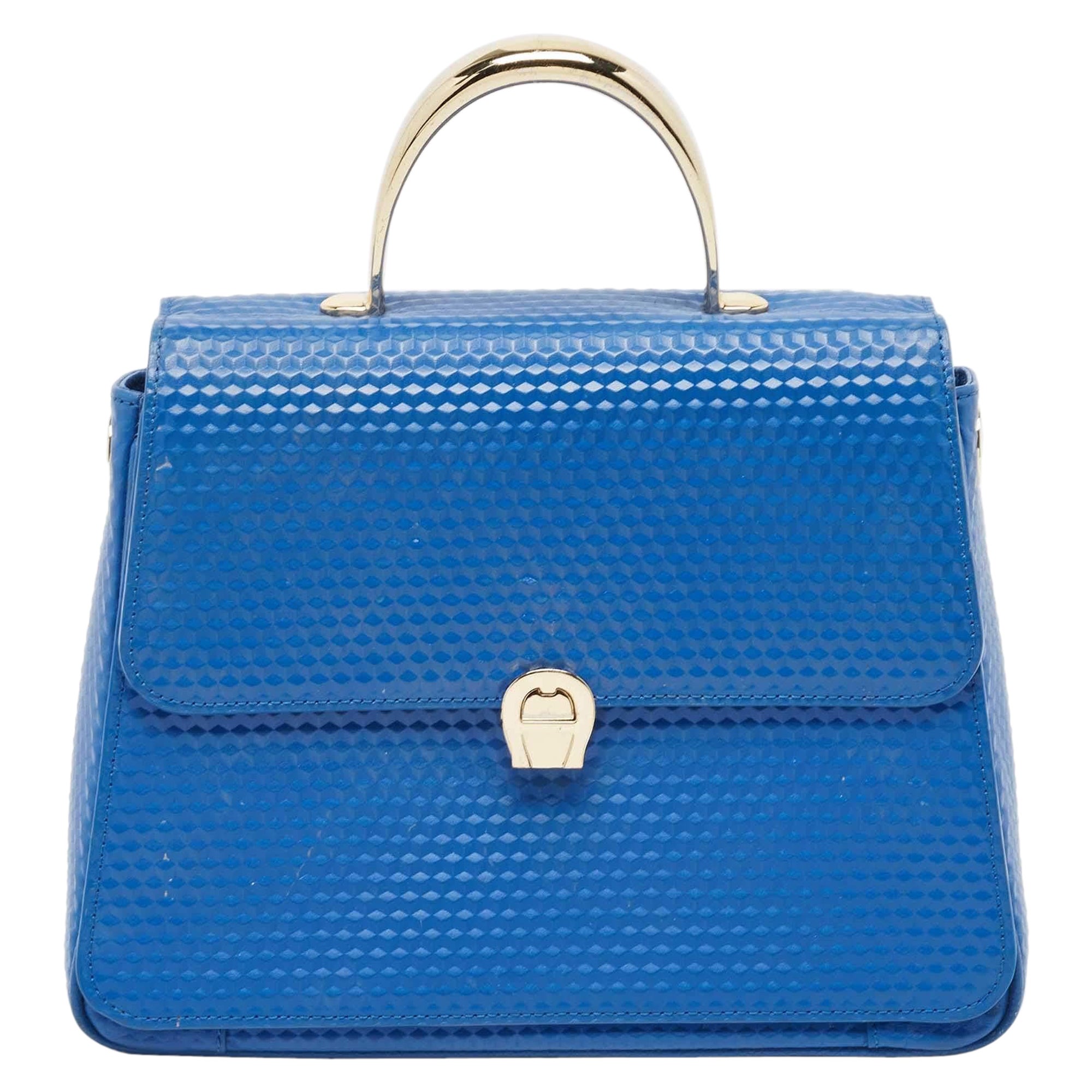 Aigner Bolso de Asa Superior Genoveva M de Piel Repujada Azul en venta