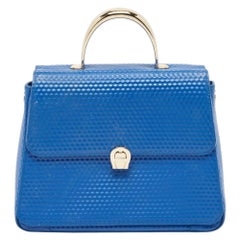 Aigner Blue Embossed Leather Genoveva M Top Handle Bag