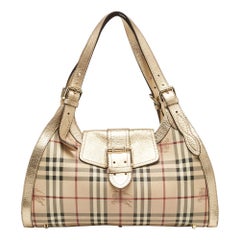 Burberry Gold/Beige Haymarket Check PVC Ashbury Shoulder Bag