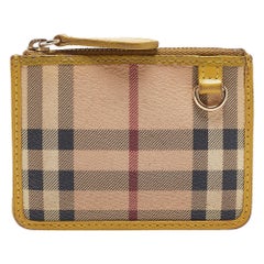 Burberry Porte-cartes à carreaux maison beige/jaune en PVC et cuir avec fermeture éclair