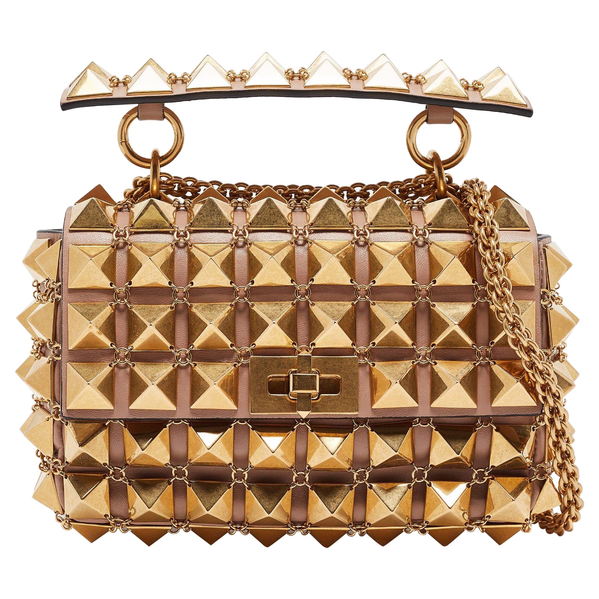 Valentino Dusty Pink Leather Small Roman Stud Chain Mail Shoulder Bag For Sale