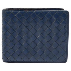 Portafoglio Bottega Veneta in pelle blu intrecciata