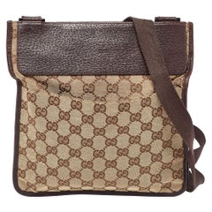 Bolso cruzado de lona y piel Gucci Beige GG