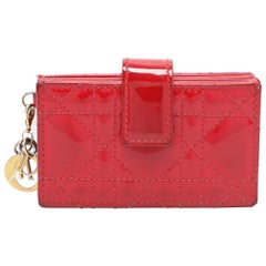 Dior Red Cannage Patent Leather Lady Dior Gusset Card Case