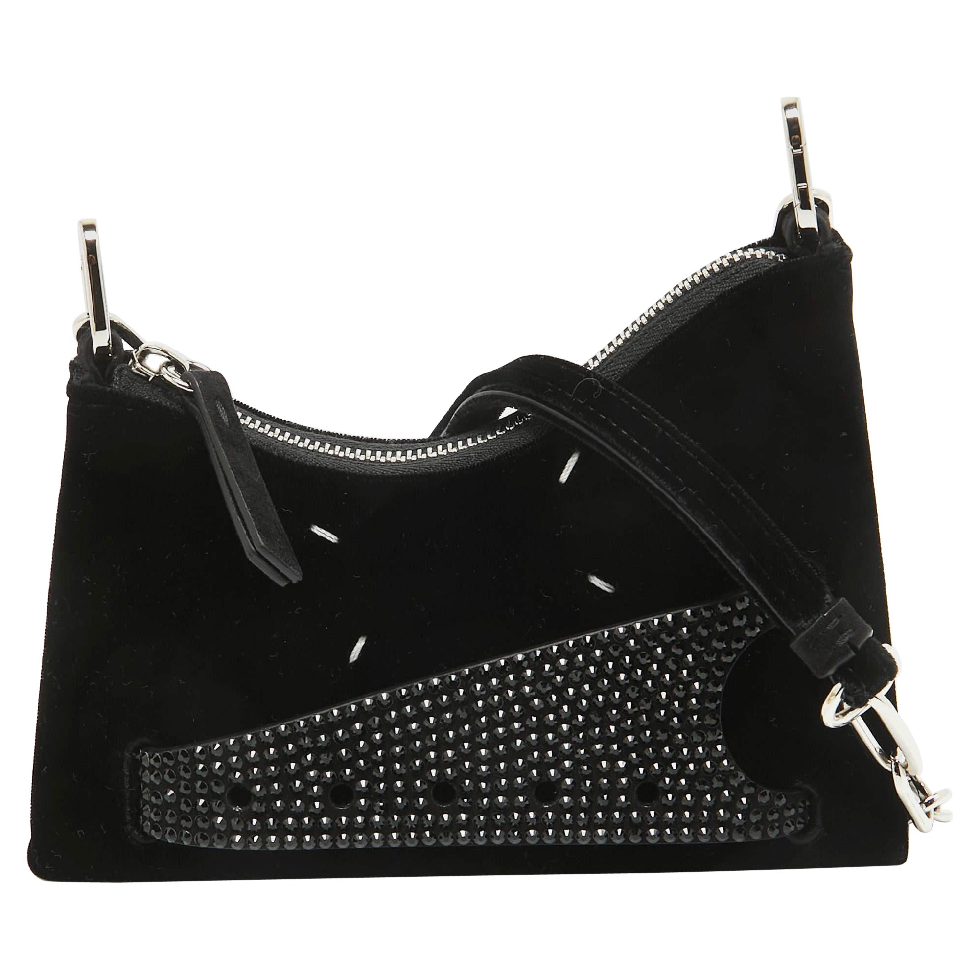Maison Margiela Black Velvet Micro Embellished Snatched Hobo For Sale