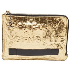 Chanel Metallic Gold Crinkled Leather Je Ne Suis Pas En Solde Clutch