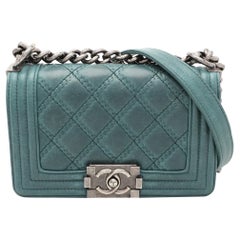 Chanel Blue Quilted Leather Double Stitch Small Boy Bag