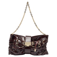 Jimmy Choo Burgundy Patent Leather Oversized Rio Chain Clutch