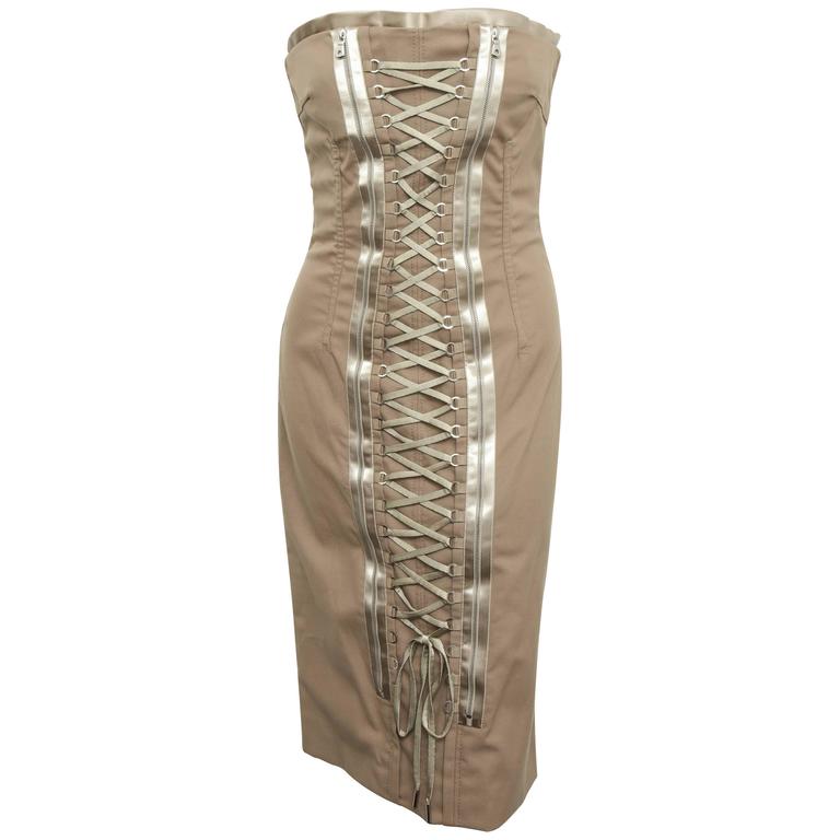 Dolce and Gabbana Lace Up Army Green Tube Dress at 1stDibs dolcebabe
