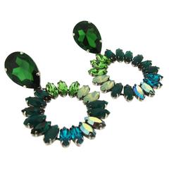 Green Crystal Statement Earrings by Frangos