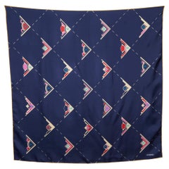 Chanel Navy Blue CC Geometric Print Silk Scarf
