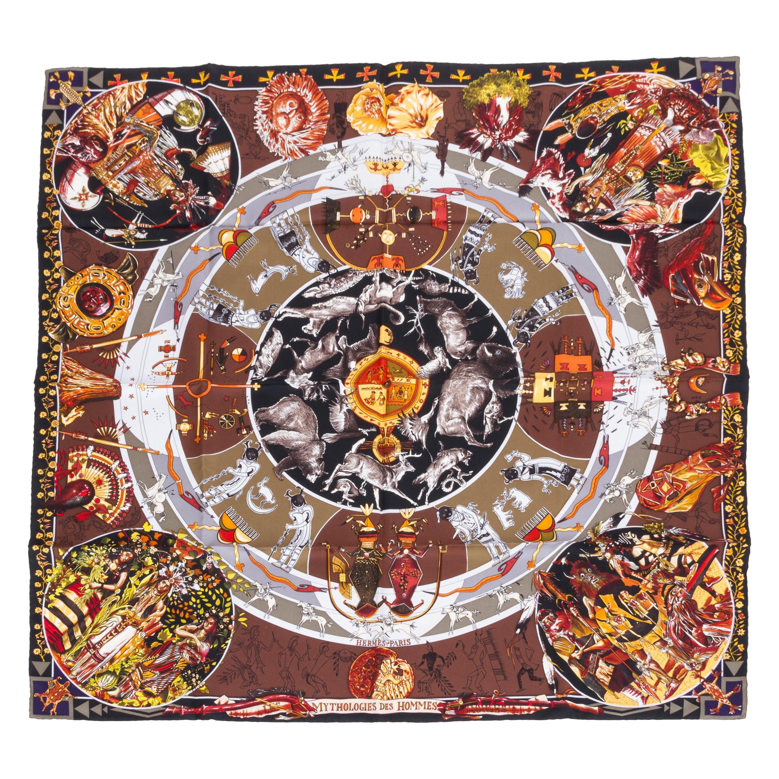Hermes Mint Mythologies des Hommes Silk Scarf, Kermit For Sale