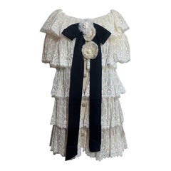 Chanel Haute Couture 2016 Ivory Lace Dress, Camellia Bow & Pearl Button (Sz 34)