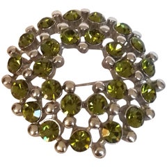 Vintage 1990s Silver Green Swarovski Brooch