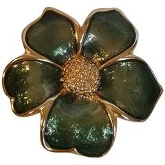 1970s Gold tone Green Flower Brooch 9