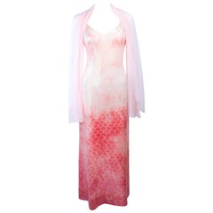 Vintage HALSTON 1970'S Sequin Peach Patterned Gown with Wrap Size 2 4