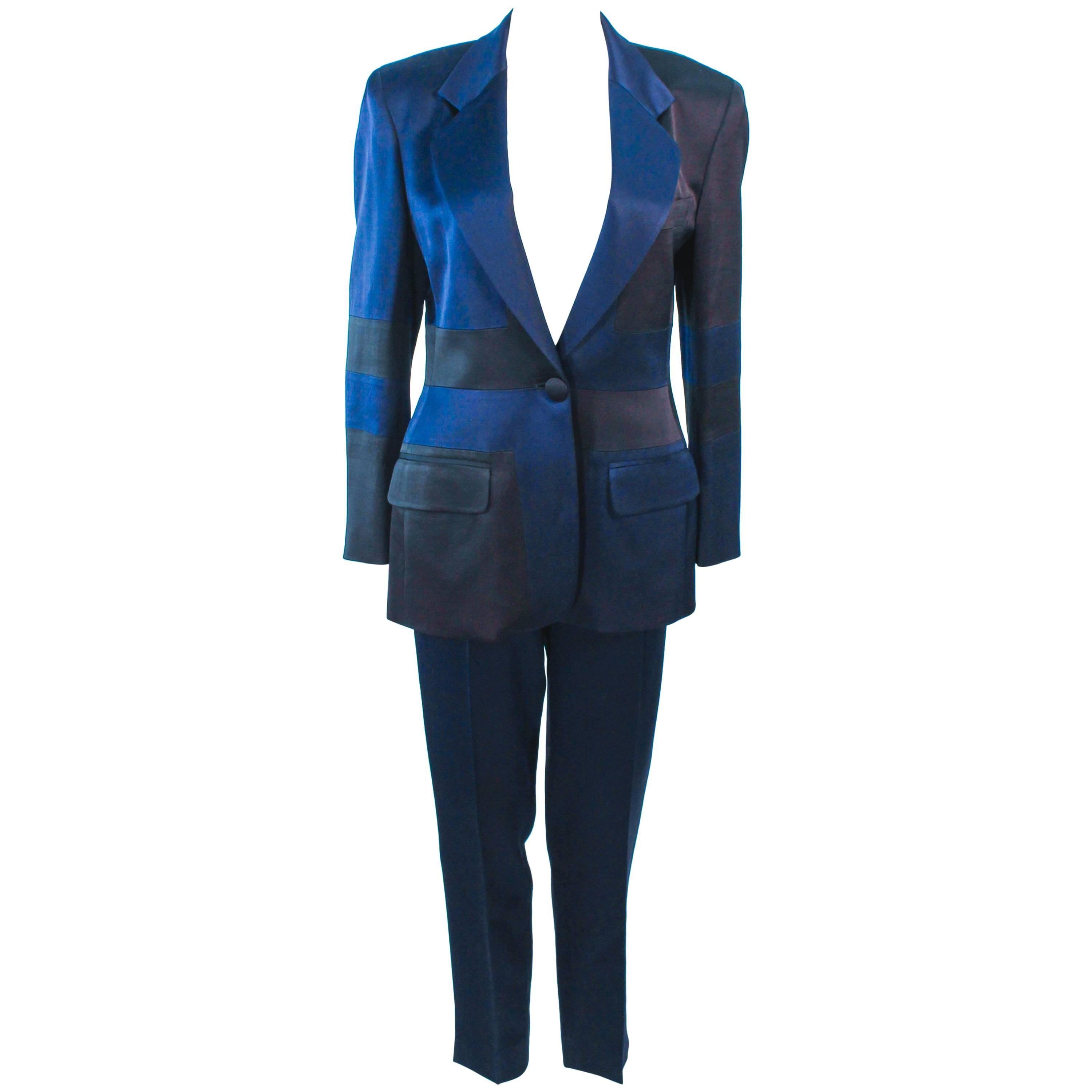 MOSCHINO Black and Silk Navy High Waist Pantsuit Size 42 8 For Sale