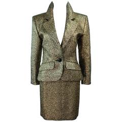 YVES SAINT LAURENT Gold Lame Skirt Suit Size 44