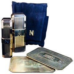 NORMAN NORELL Vintage Gold Tone Cosmetic Set with Velvet Bag 