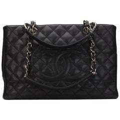 Used 2010s Chanel Black Quilted Caviar Leather Grand Shopping Tote GST
