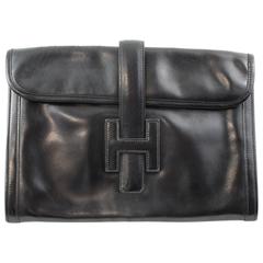 Hermes Vintage Jige Clutch in Black Leather