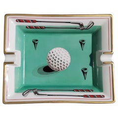 Hermès Golf Print Zigarren Aschenbecher ändern Tablett Porzellan Gold
