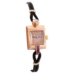 Orologio d'epoca Bulova in oro rosa 14k con diamanti e rubini
